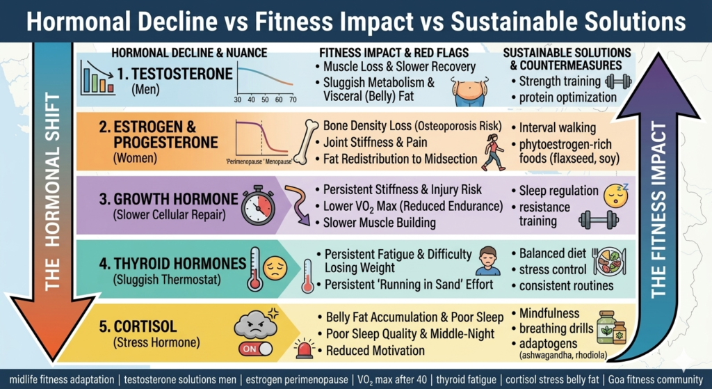 Exploring the biological impact of hormonal decline after 40 on muscle mass, metabolism, and recovery.
